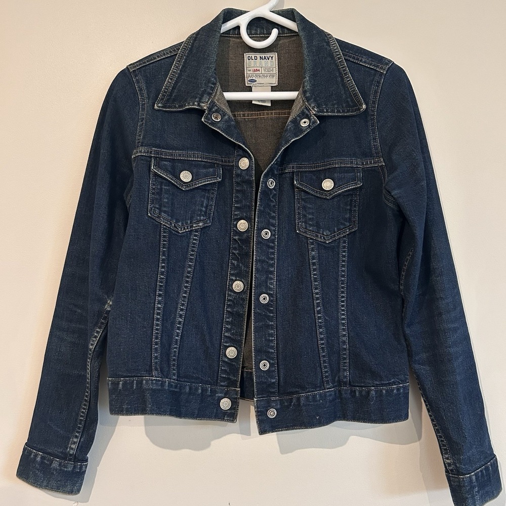 Vtg Y2K Old Navy Jean Jacket Sz S Dark Blue Denim Wash Snap Cotton Stretch 2003